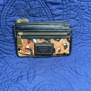Fossil Leopard Print Leather Zip Around Coin‎ Purse Wallet